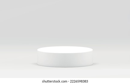 White round podium display 3d showroom platform award arena event ceremony realistic vector illustration. Pedestal cylinder foundation win competition celebration premium minimalist design