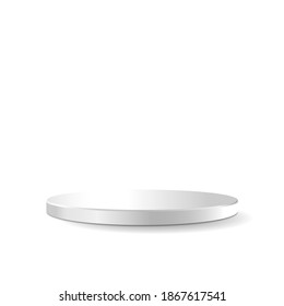 White round podium display stand mockup template. Isolated on white background with shadow. Ready to use for your design or business. Vector illustration.