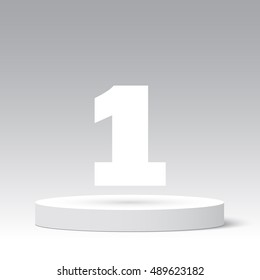 White round podium. First place. Vector illustration.