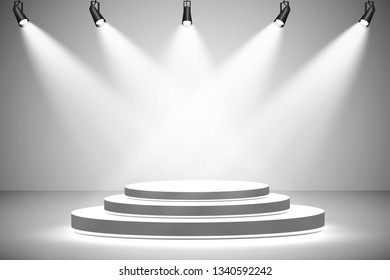 White round podium. Pedestal. Scene. Vector illustration.