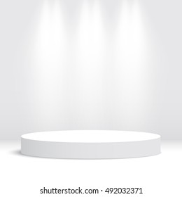 White Round Podium. Pedestal. Scene. Vector Illustration.