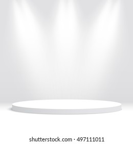 White round podium. Pedestal. Scene. Vector illustration.