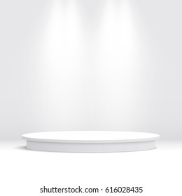 White Round Podium. Pedestal. Scene. Vector Illustration.