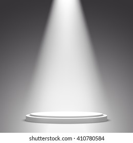 White round podium. Pedestal. Spotlight. Vector illustration.