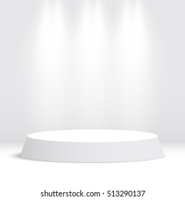 White round podium. Pedestal. Spotlight. Vector illustration.