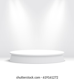 White round podium. Pedestal. Vector illustration.