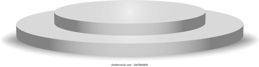 White round podium with steps. Showroom pedestal. Vector  floor stage platform. 3D illustration.