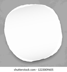 White round ripped paper with shadow for text or message on dark grey background. Vector illustration.