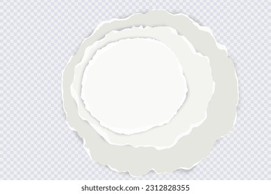 Weißes, rundes Papier mit abgerundeten Kanten und weichem Schatten. Design-Vorlage für Text oder Nachricht auf transparentem Hintergrund. Vektorgrafik