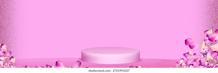 Plataforma redonda blanca del soporte para el fondo blanco vacío de la etapa del producto publicitario para hacer publicidad con el Vector de los pétalos
