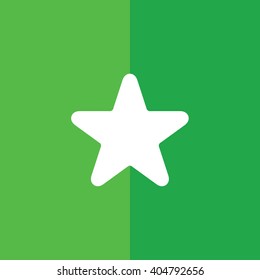 White round star vector icon. Green background