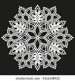 white round symmetrical pattern on black. arabesque design. fancy decorative mandala