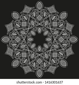 white round symmetrical pattern on black. arabesque design. fancy decorative mandala
