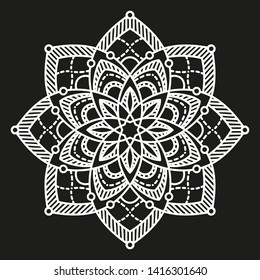 white round symmetrical pattern on black. arabesque design. fancy decorative mandala