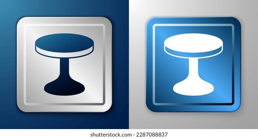 White Round table icon isolated on blue and grey background. Silver and blue square button. Vector