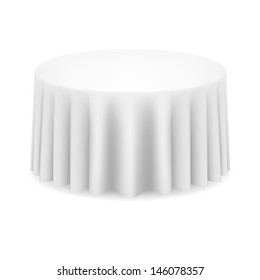 White round table with tablecloth. Illustration on white