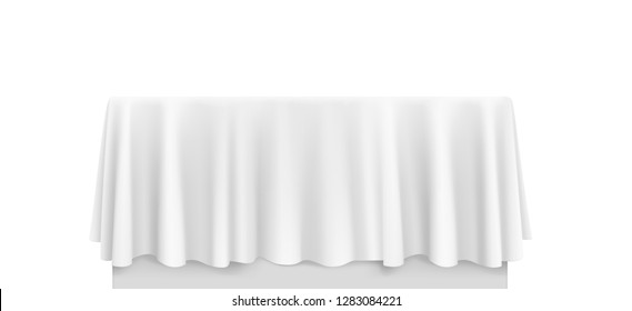 White round tablecloth draped over a table. Vector illustration on white background. EPS10.