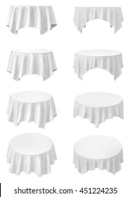 White round tablecloth set isolated on white