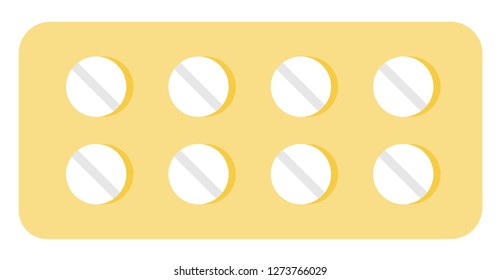 White round tablets with a relief in plastic yellow packing vector flat icon isolated on white