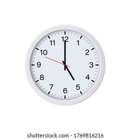 White round wall clock showing 5 o'clock, isolated. Vector illustration