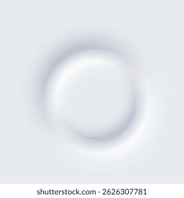 White round web button. Soft glowing circular UI element in modern neomorphism style. Abstract 3D button with subtle shadows and light effects. Minimalist digital vector illustration.