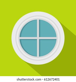 White round window icon. Flat illustration of white round window vector icon for web isolated on lime background