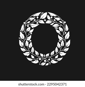 A white round wreath isolated on a dark background. svg