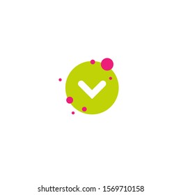White rounded arrow down in green circle with bubbles icon.  flat download sign isolated on white. point down button. south sign.