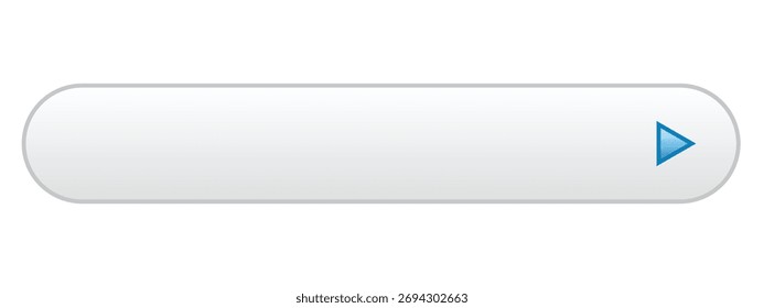 Botón redondeado blanco con una flecha azul que apunta a la derecha aislado sobre fondo blanco para fines de Diseño web e interfaz de usuario