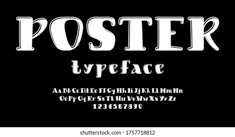 White rounded font, alphabet in the urban style, uppercase and lowercase Latin letters from A to Z and Arab numbers from 0 to 9, vector illustration 10EPS