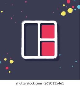 Quadro quadrado arredondado branco com três seções em um fundo escuro com design colorido de pintura splatter