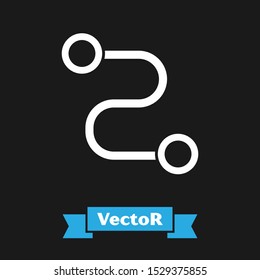 White Route location icon isolated on black background. Map pointer sign. Concept of path or road. GPS navigator.  Vector Illustration