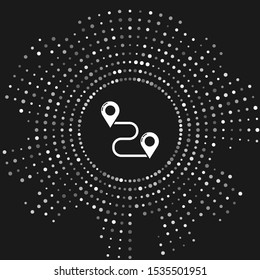 White Route location icon isolated on grey background. Map pointer sign. Concept of path or road. GPS navigator. Abstract circle random dots. Vector Illustration