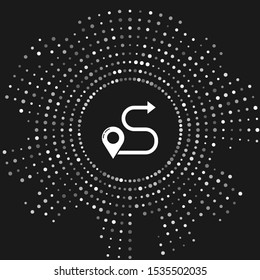 White Route location icon isolated on grey background. Map pointer sign. Concept of path or road. GPS navigator. Abstract circle random dots. Vector Illustration
