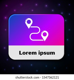 White Route location icon isolated on black background. Map pointer sign. Concept of path or road. GPS navigator. Rectangle color button. Vector Illustration