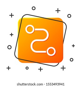 White Route location icon isolated on white background. Map pointer sign. Concept of path or road. GPS navigator. Orange square button. Vector Illustration