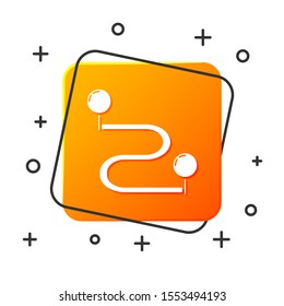 White Route location icon isolated on white background. Map pointer sign. Concept of path or road. GPS navigator. Orange square button. Vector Illustration