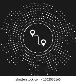 White Route location icon isolated on grey background. Map pointer sign. Concept of path or road. GPS navigator. Abstract circle random dots. Vector Illustration