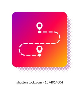 White Route location icon isolated on white background. Map pointer sign. Concept of path or road. GPS navigator. Square color button. Vector Illustration