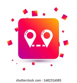 White Route location icon isolated on white background. Map pointer sign. Concept of path or road. GPS navigator. Square color button. Vector Illustration