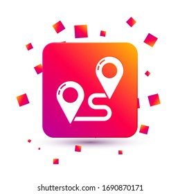 White Route location icon isolated on white background. Map pointer sign. Concept of path or road. GPS navigator. Square color button. Vector Illustration