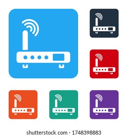 White Router and wi-fi signal icon isolated on white background. Wireless ethernet modem router. Computer technology internet. Set icons in color square buttons. Vector Illustration