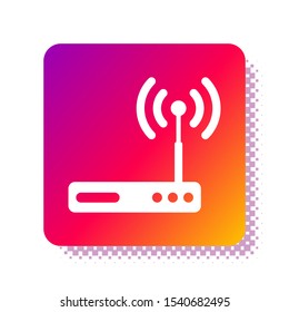 White Router and wi-fi signal symbol icon isolated on white background. Wireless ethernet modem router. Computer technology internet. Square color button. Vector Illustration