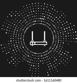 White Router and wi-fi signal symbol icon isolated on grey background. Wireless ethernet modem router. Computer technology internet. Abstract circle random dots. Vector Illustration