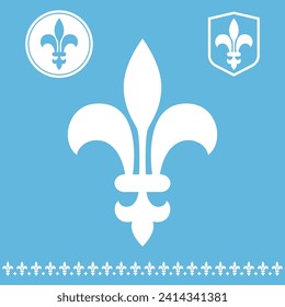 White royal lily on a blue background. Heraldic sign, logo, design element, decoration. Graphic vector pattern