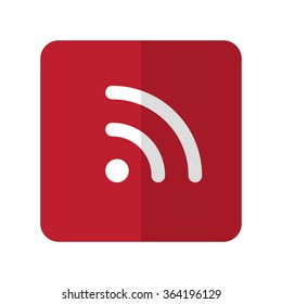 White Rss flat icon on red rounded square on white