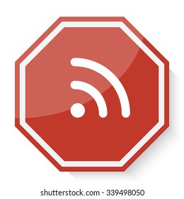 White Rss icon on red stop sign web app