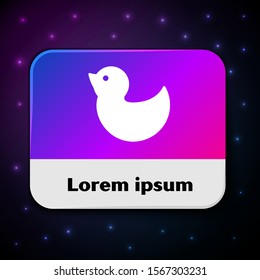 White Rubber duck icon isolated on black background. Rectangle color button. Vector Illustration