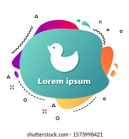 White Rubber duck icon isolated on white background. Abstract banner with liquid shapes. Vector Illustration