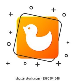 White Rubber duck icon isolated on white background. Orange square button. Vector Illustration
